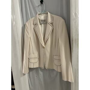Feraud Cream Black Contrast Stitch One Button Vintage Wool Blazer SZ F48/XL